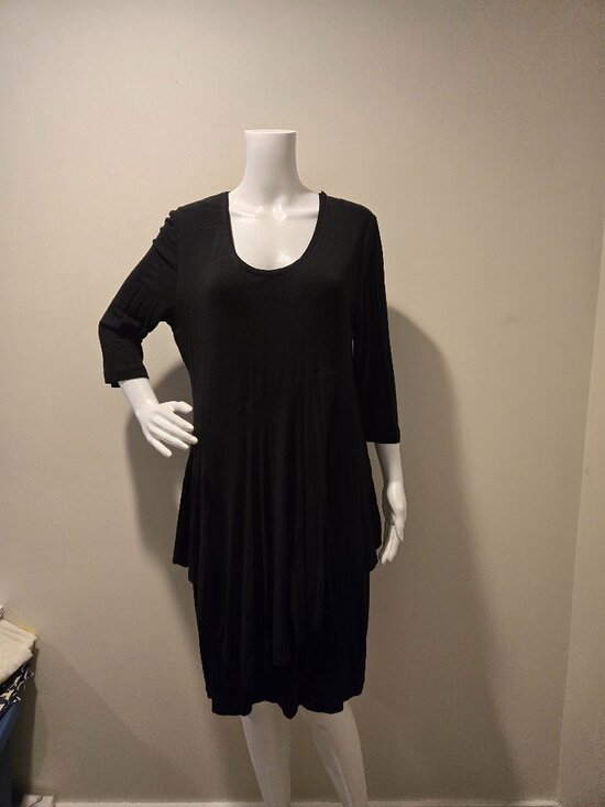 Peruvian Connection Dresses & Skirts - Peruvian Connection Draped Long Sleeved Dress Black L